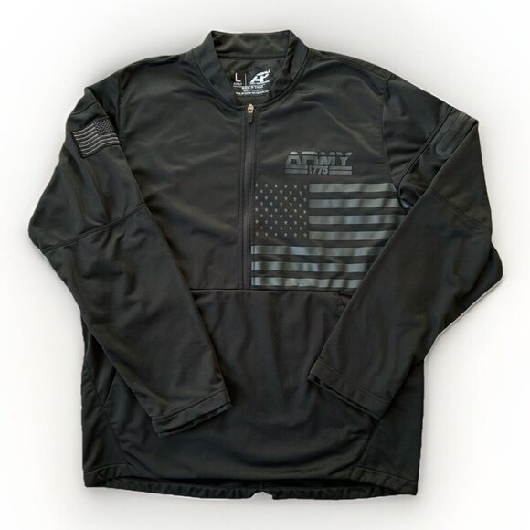 Army Performance 1/2 Zip Pullover Jacket Mens Size Large Black USA & Flag Decals - Picture 1 of 7
